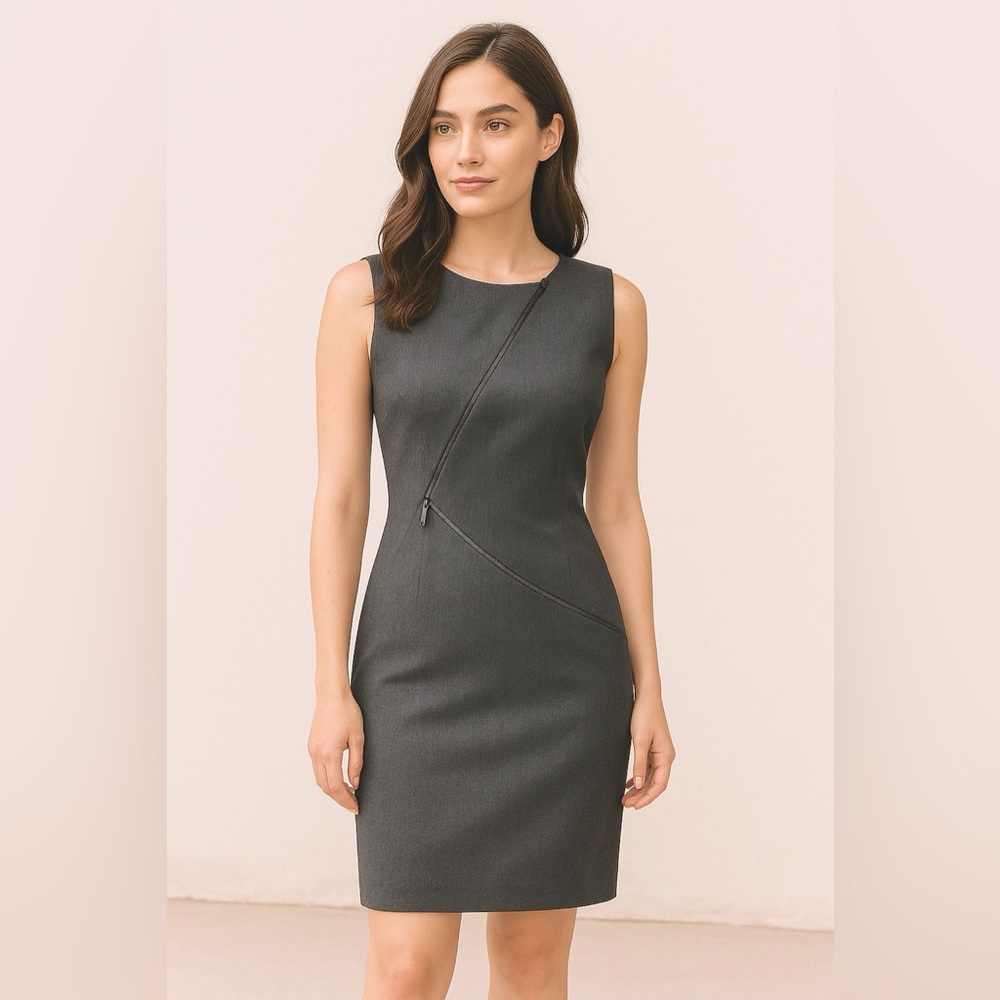 CALVIN KLEIN | Grey Sheath Dress with Zipper Details - Picture 5 of 10